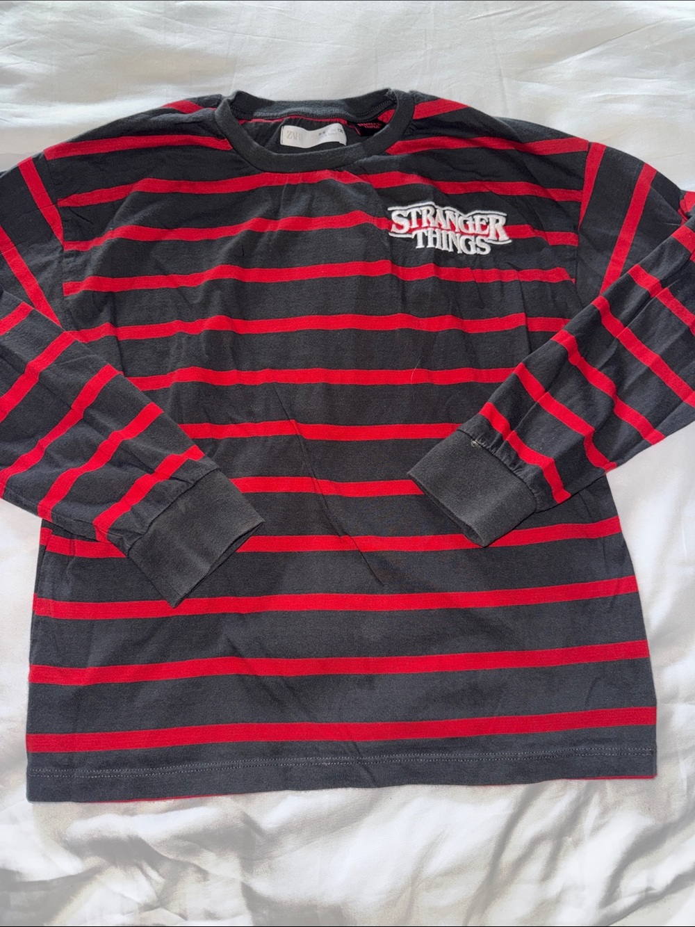 Zara Black and Red Striped Long-Sleeve Tee Stranger Things size 8-9